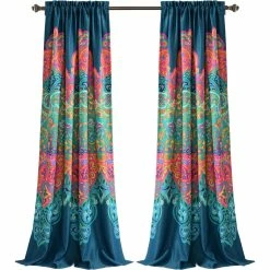 New ⭐ Lush Decor Boho Chic Room Darkening Window Curtain Panels 52 X 95, Turquoise/Navy 🔥