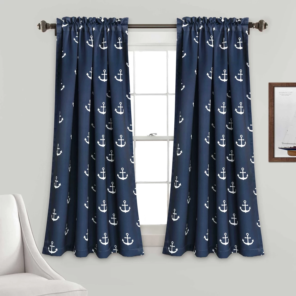 Flash Sale โค๏ธ Lush Decor Anchor Room Darkening Navy 52 X 63 In. Window Curtain 2 Pc. Set ๐คฉ