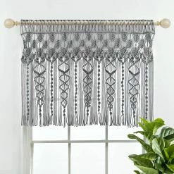 Coupon 😀 Lush Decor Boho Macrame Textured Cotton Valance Kitchen Curtain Single 40X30 🔔