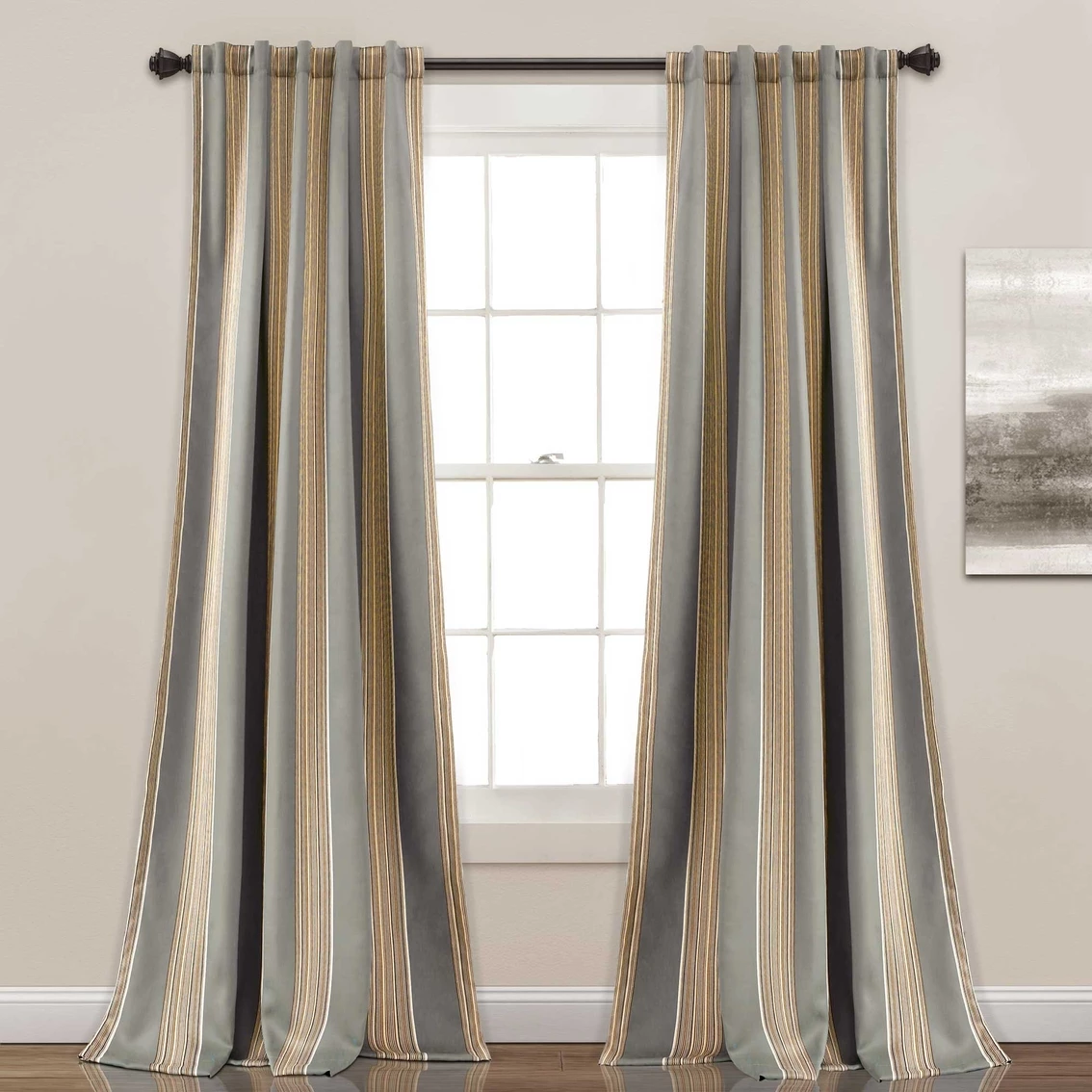 Brand new π Lush Decor Julia Stripe Room Darkening Window Curtain Panel 2 Pc. Set π― 2 Brand new π Lush Decor Julia Stripe Room Darkening Window Curtain Panel 2 Pc. Set π― - Image 2
