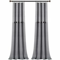 Best Pirce 🎉 Lush Decor Farmhouse Button Stripe Woven Cotton Window Curtain Panels 40 X 84, Gray ❤️